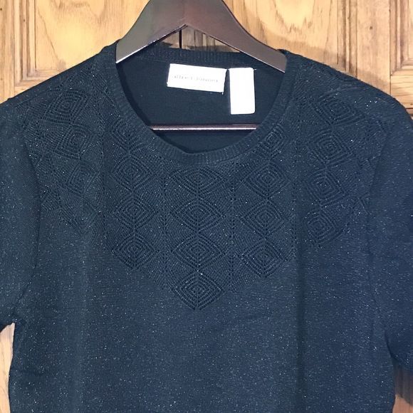 Alfred Dunner Women's Large Black Knit Sweater Short Sleeve Pullover Sparkly Top - Picture 2 of 6